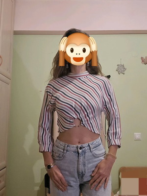 Bershka crop top with diagonal stripes like new, size small