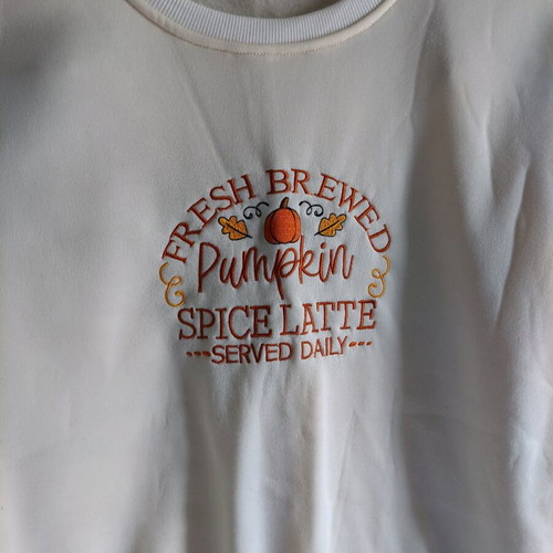 Cozy sweatshirt with Pumpkin Spice Latte logo beige like new size M