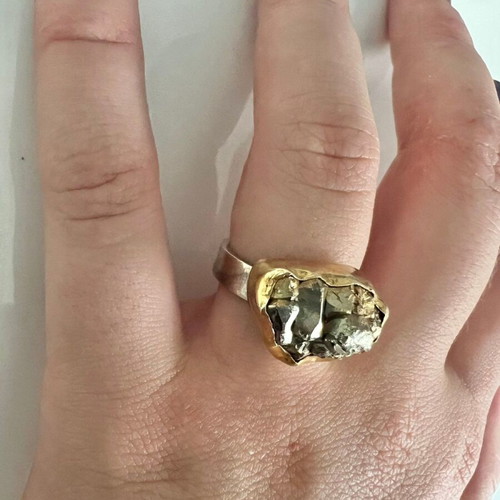 Ring used with 24K gold, 975 silver and pyrite