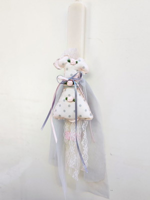 Fabric dress candle new with handmade cushion and French tulle