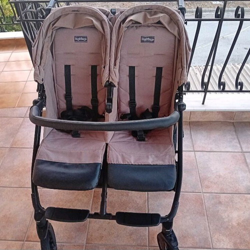 Peg Perego twin stroller used, beige, foldable and sturdy