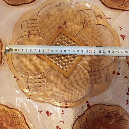Dessert Serving Set 7 Pieces vintage beige glass scalloped edge