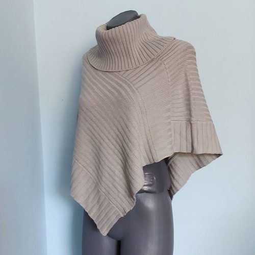 Pieces vintage unisize poncho with wool blend