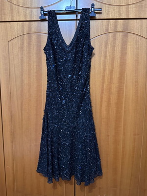 Black evening dress with sequins used, size 40, needs repair