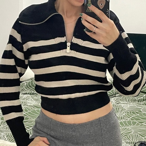 Zara knitted blouse used, size M, black and white