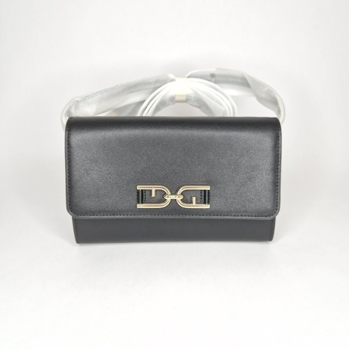 Furla Mini Pochette Bag new, black leather crossbody with gold chain