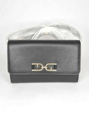 Furla Mini Pochette Bag new, black leather crossbody with gold chain