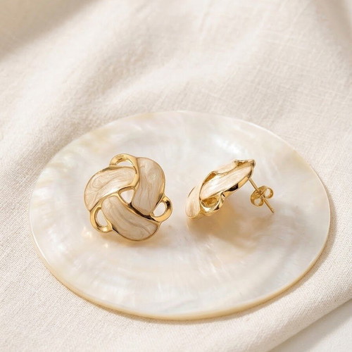 Stainless steel earrings, white and gold