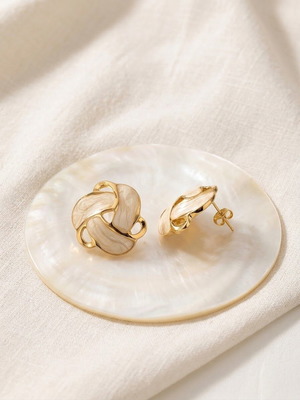 Stainless steel earrings, white and gold