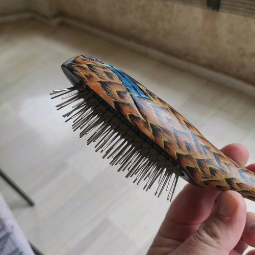 Vintage handmade wooden duck hairbrush used, 25cm, Made in Greece