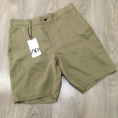 Zara Men's linen-blend Bermuda shorts size 31, new, olive green