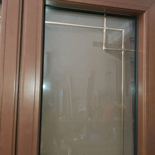 Aluminum balcony door brown with wooden profile and perimeter mechanism new
