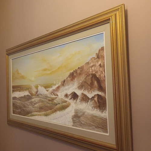 Seascape painting used, signed, 125x75 cm, solid wood frame