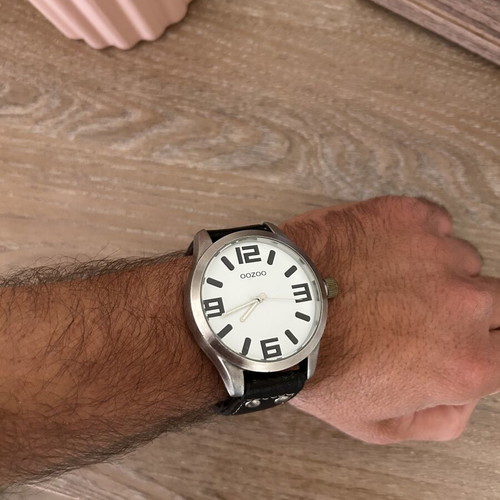 Oozoo watch with black leather strap used