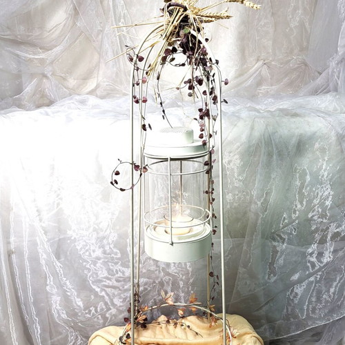 Floor metal lantern with iron base like new, vintage/industrial style