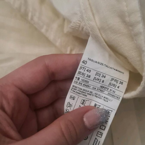 Benetton pants 100% linen with belt like new, white