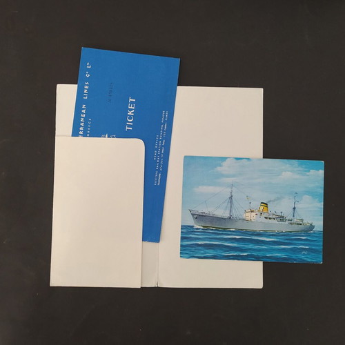 Hellenic Mediterranean Lines (HML) 1965 Media ship passenger ticket with postcard