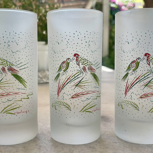 Loumidis coffee decorative collectible glasses by Giorgos Stathopoulos, set of 3