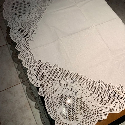 Handmade crochet table runner with filet lace new
