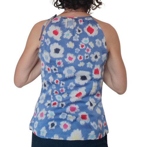 Great Plains summer blouse, blue with colorful accents, XS