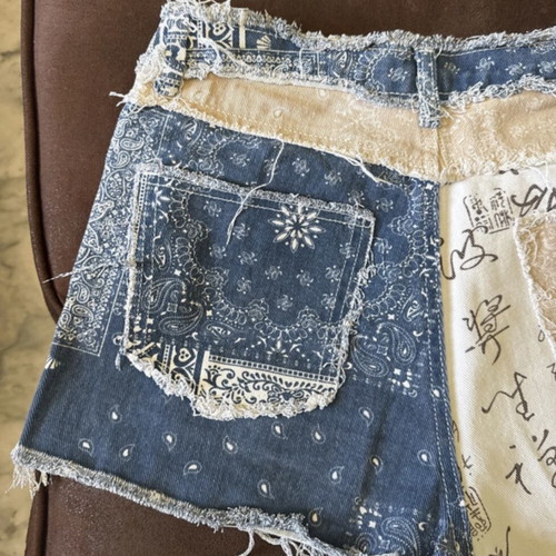 Shein Patchwork Bandana Denim Shorts Size M Brand New