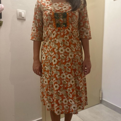 Cotton dress used with stones on bust in coral shades