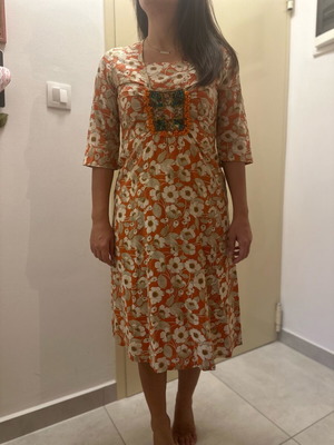 Cotton dress used with stones on bust in coral shades