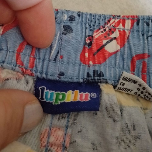 Boys' swim shorts used, size 110-116, blue with car print