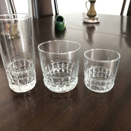 Glass set used 5 large highball, 12 water, 15 wine glasses
