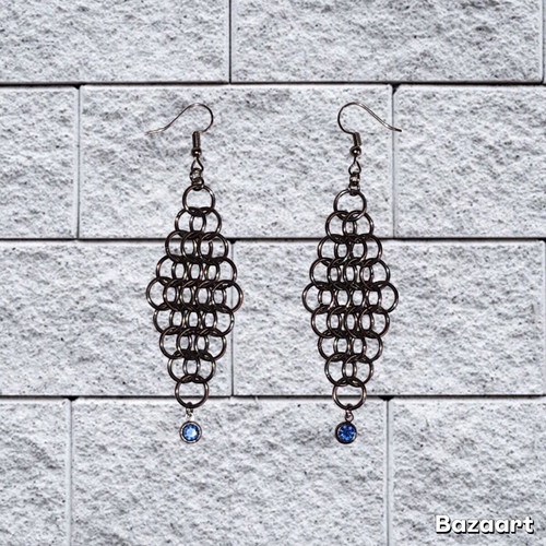Boho Gothic Fairy Punk Chainmail Earrings new, blue silver