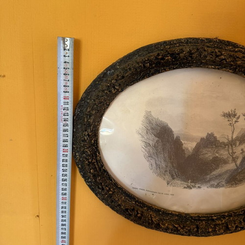 Vintage oval frame with used reproduction of W. Linton's 1842 chalcography Piada