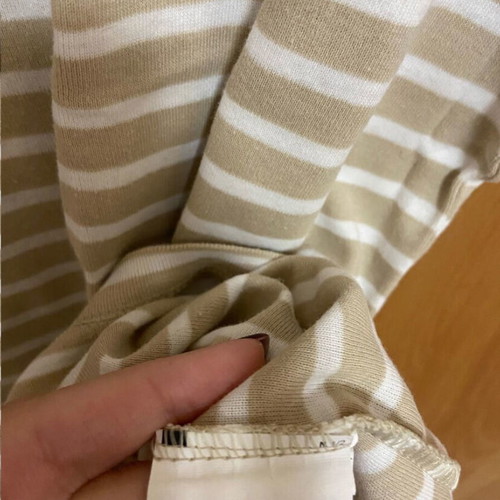 Benetton striped short-sleeve blouse with crew neck like new, beige and white, XL
