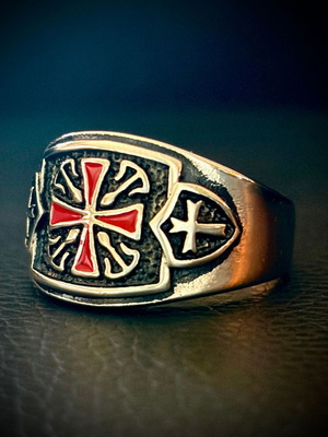 Knights Templar Red Cross Ring Size 15 US, 316L Stainless Steel