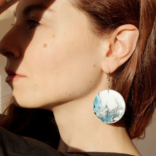 Acrylic earrings new, handmade with wooden base and epoxy resin