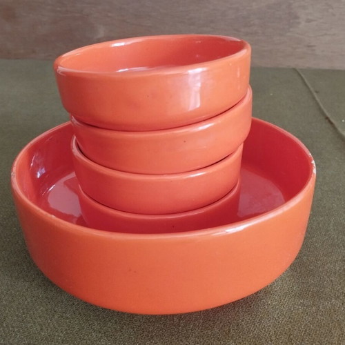 Vintage ceramic serving set 5 pieces coral retro 70s used