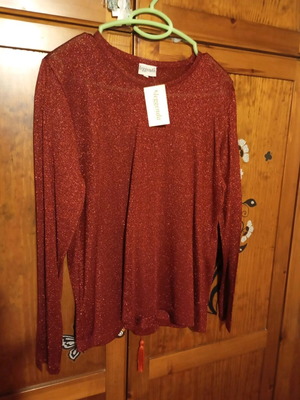 Lurex blouse red metallic Greek made new with neckline