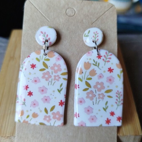 Handmade arch-shaped colorful floral earrings new from polymer clay