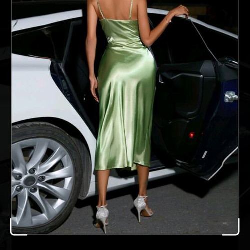 Green satin split thigh cam dress size M new Shein