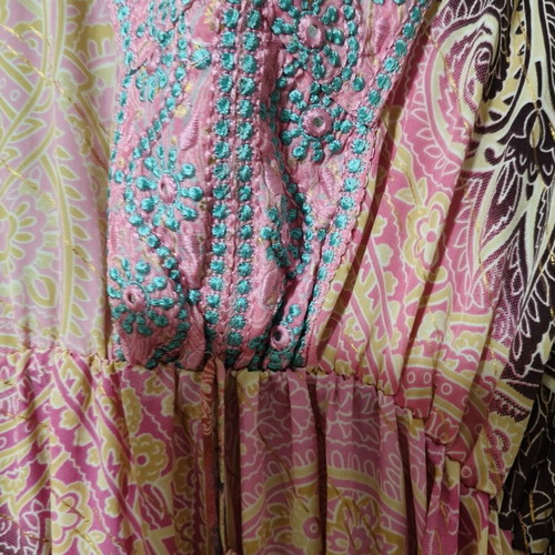 Silk long dress pink multicolor size L new