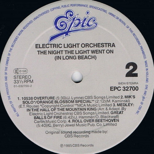 Electric Light Orchestra The Night The Light Went On vinyl used, rock