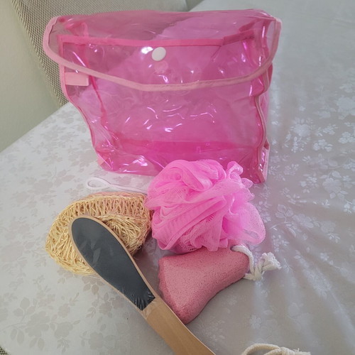 Gift and care set with pumice stone, small foot file, loofah, and bath sponge
