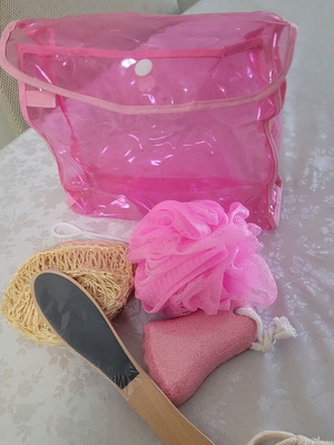 Gift and care set with pumice stone, small foot file, loofah, and bath sponge