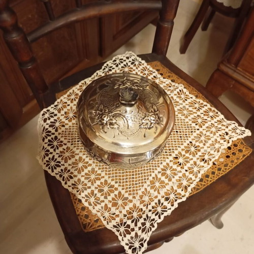 Vintage Silver-Plated Jewelry Box used with embossed floral motif