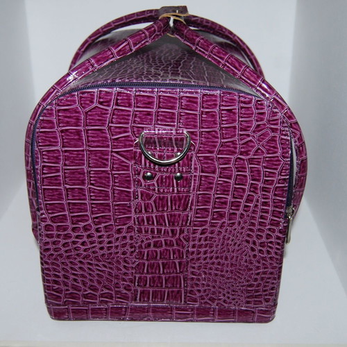 Professional leather makeup bag used, purple crocodile pattern