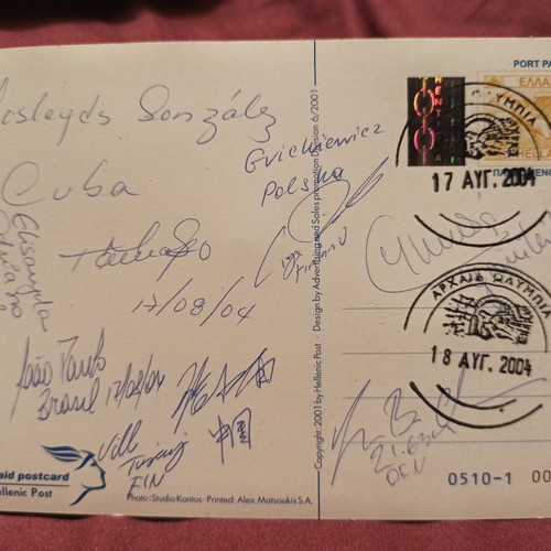 Postcard with original signatures of Olympians “Athens 2004"