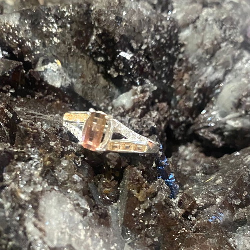 Handmade silver ring with natural watermelon tourmaline and moissanite, new