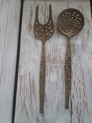 Vintage bronze kitchen utensils set 2 pcs, 40 cm like new
