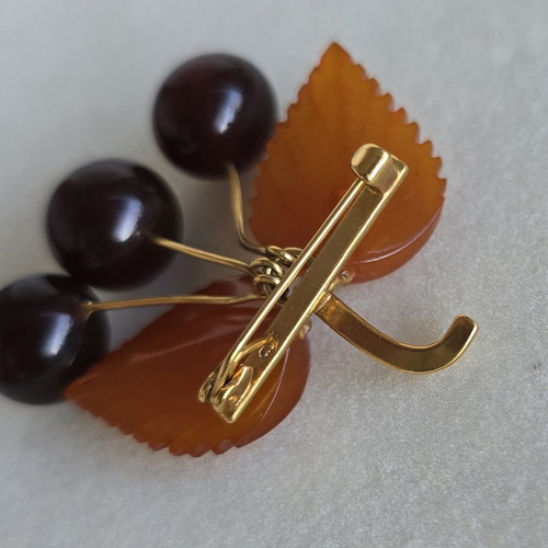 Cherry brooch with Baltic amber, vintage