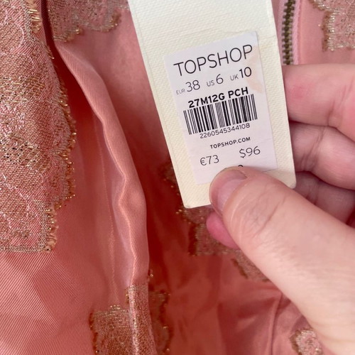 Topshop skirt new, taffeta with embroidery and pleats, pink salmon