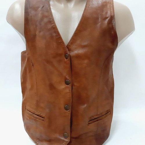 Apollo Leder Design Vintage Leather Vest lambskin size L used, brown